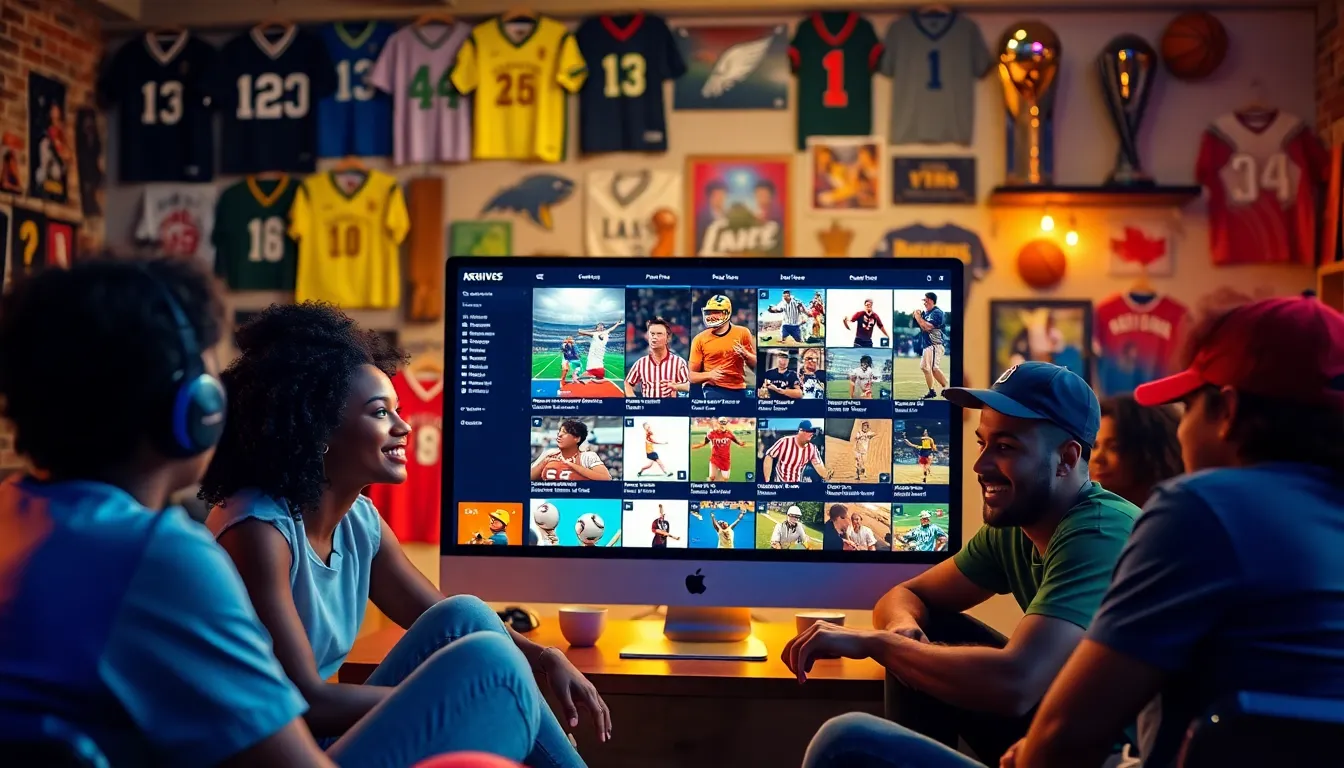 young adults engaging with the Latest Sports Buzz Archive on a computer.