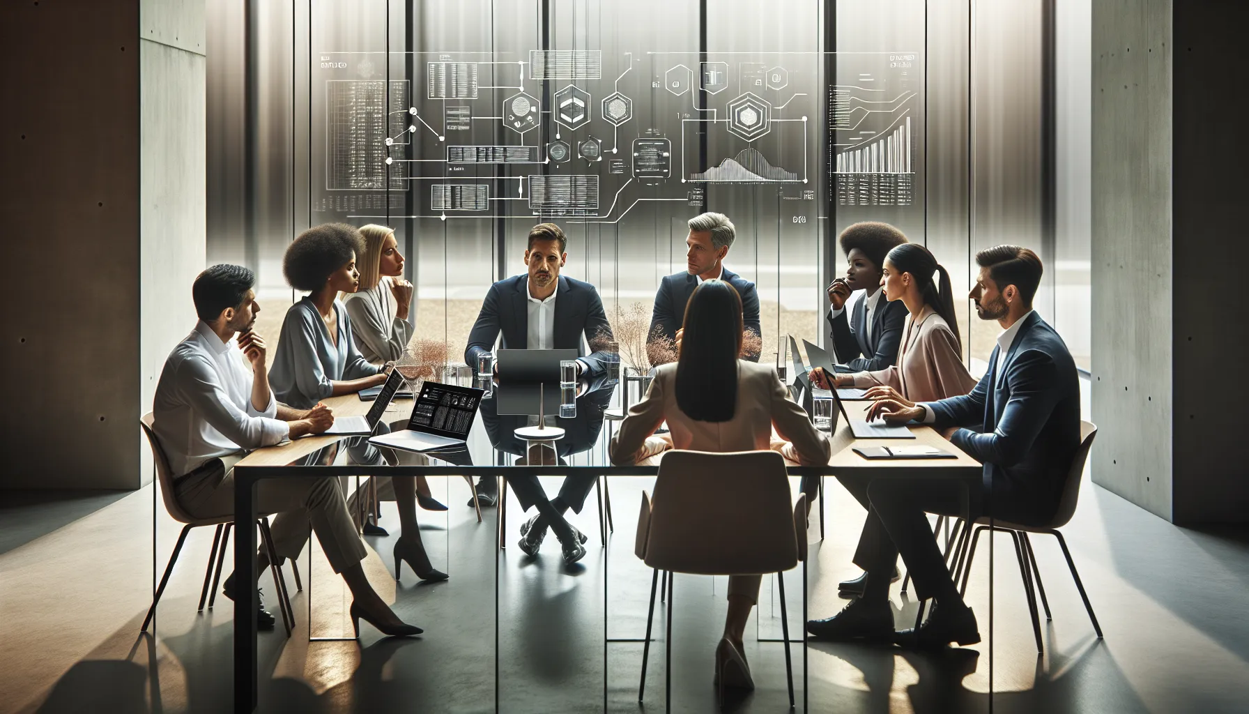 diverse team discussing technology implementation in a modern conference room.