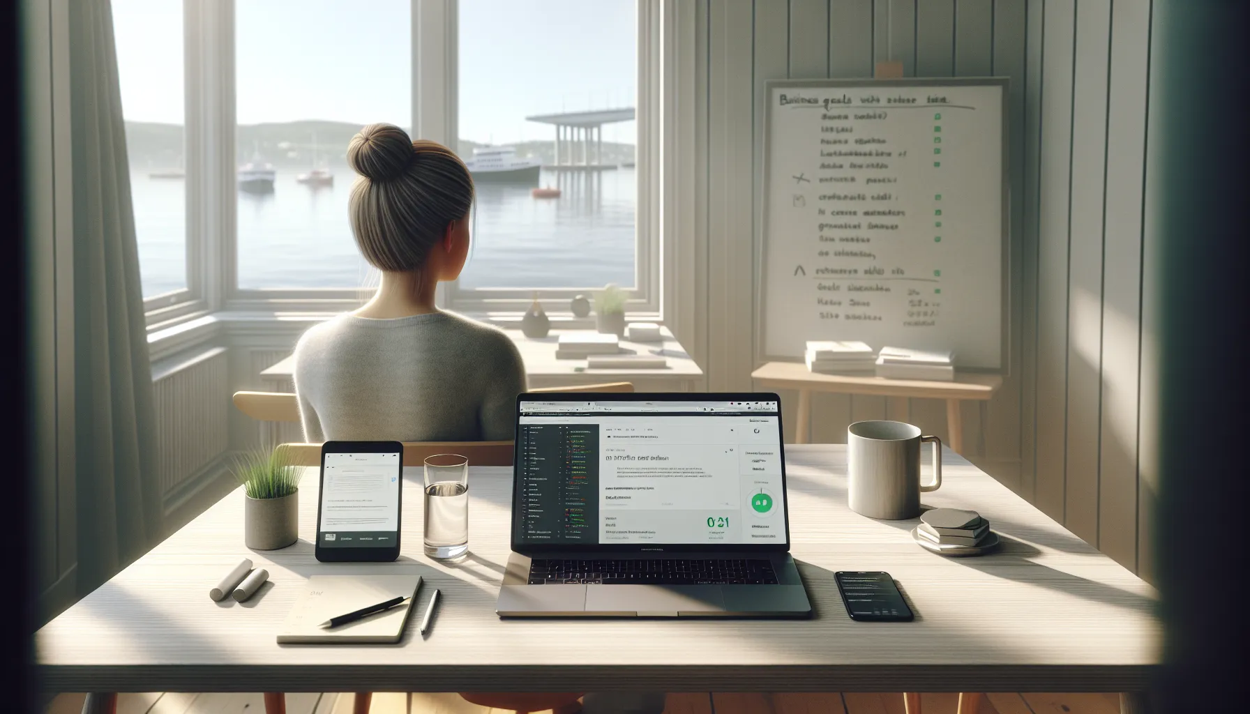 Norwegian designer reviews mobile-first seo metrics and site map in office.