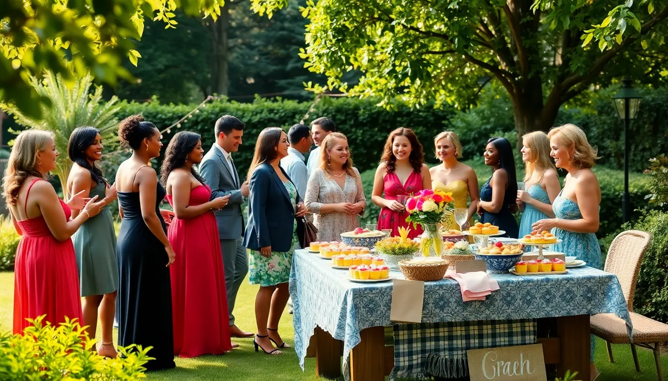 diverse group enjoying a thrifty outdoor event with creative decorations.