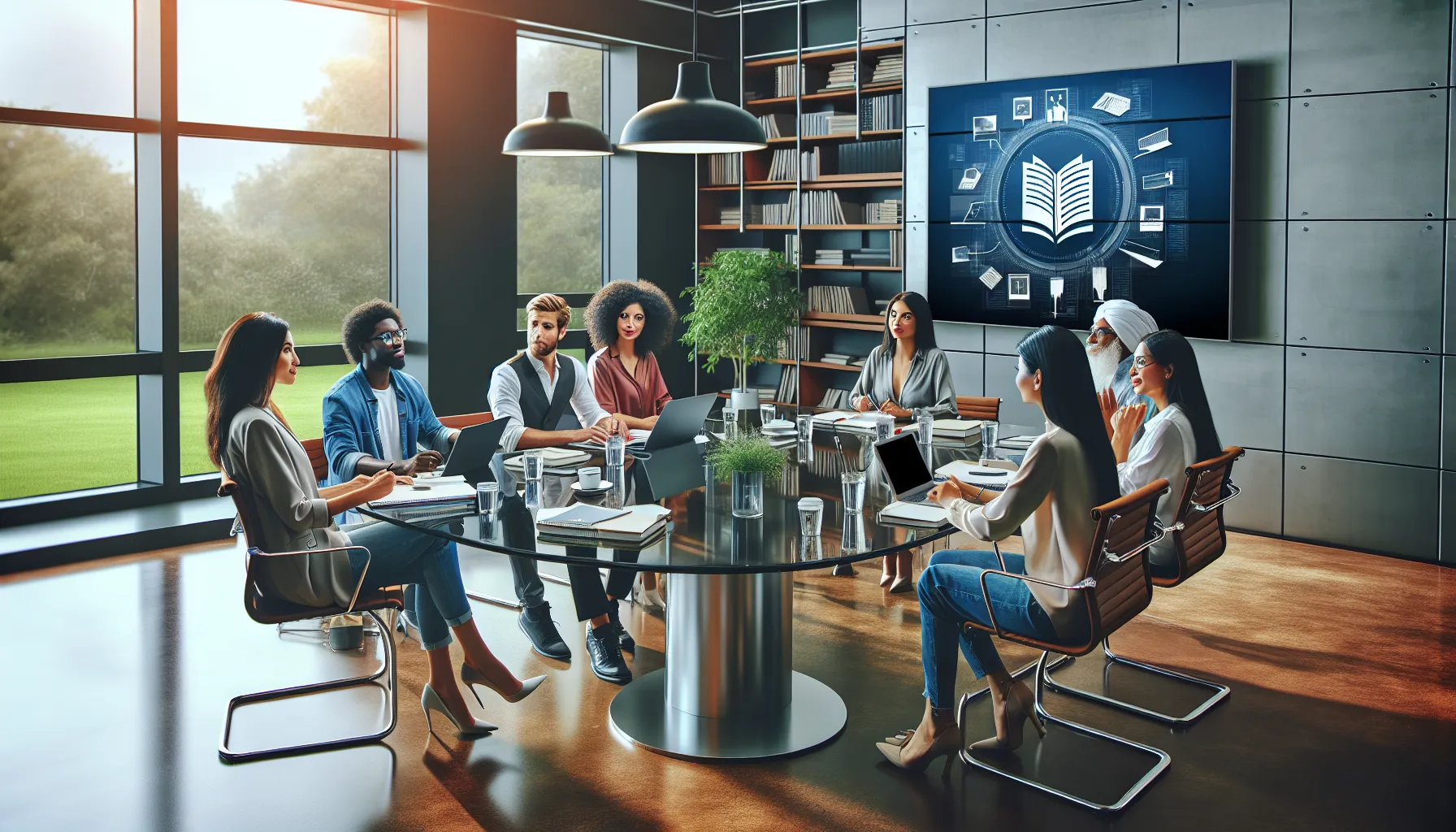 diverse group of aspiring authors collaborating in a modern workshop.