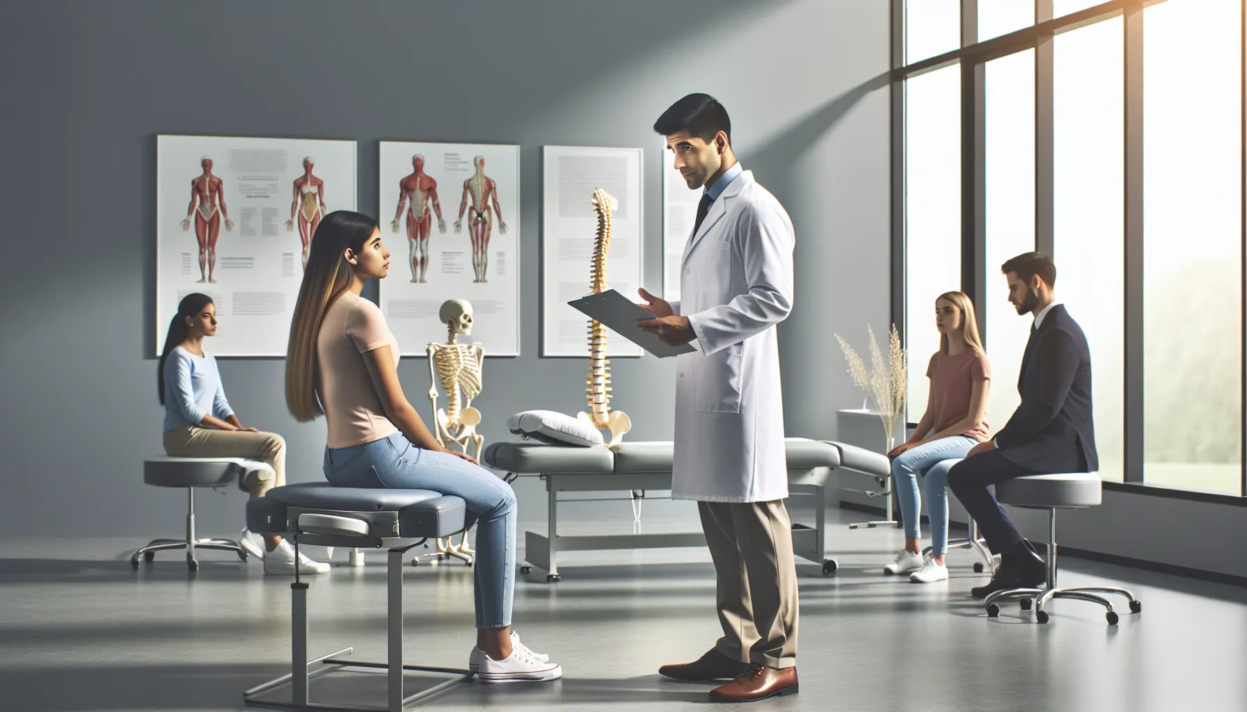 Dr. Haro interacting with patients in a modern chiropractic clinic.