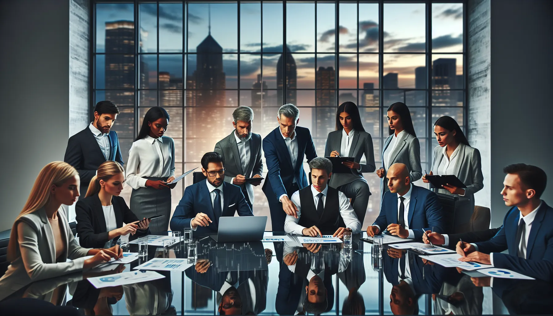 diverse team collaborating in a modern office on financial strategies.