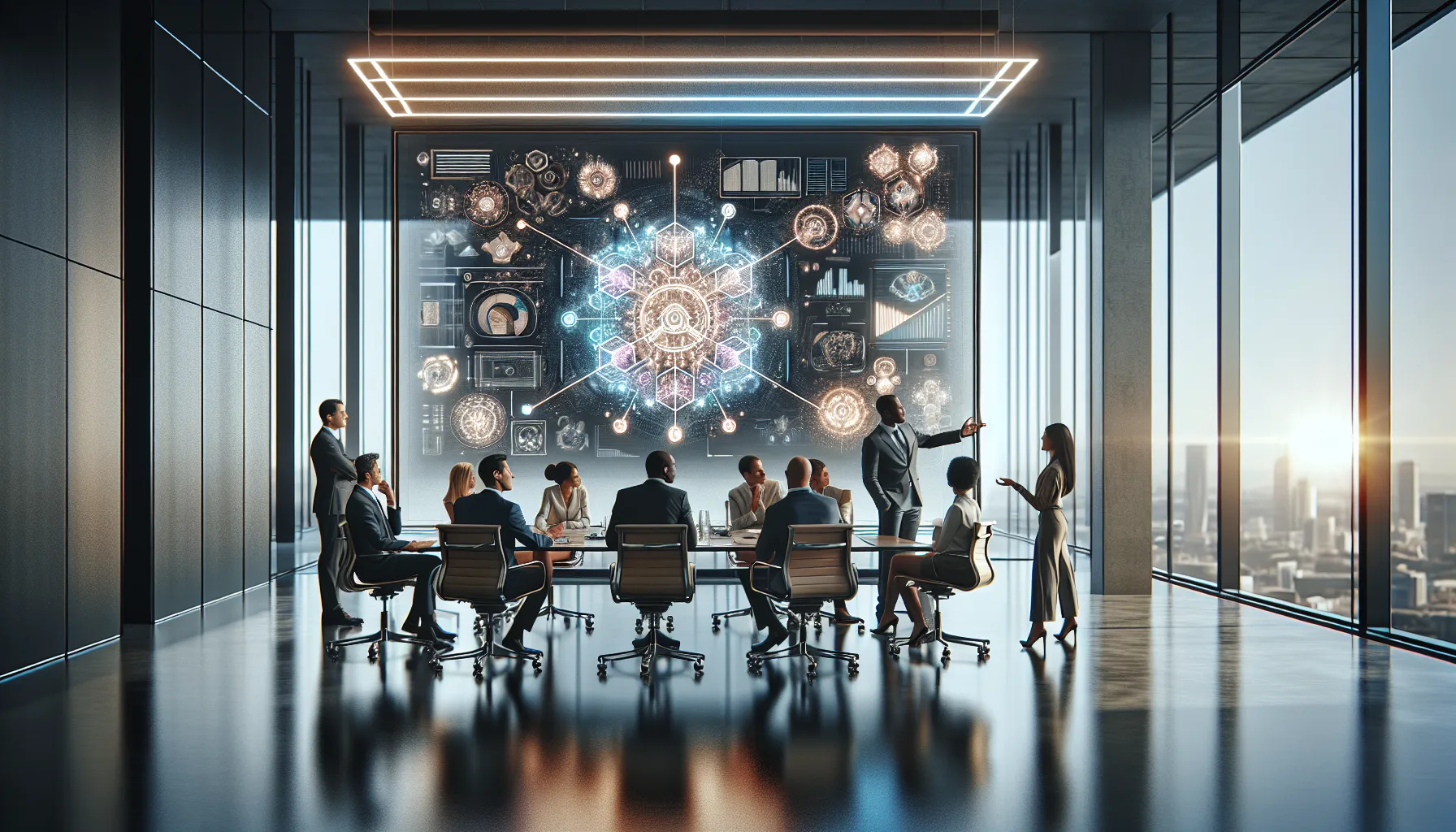 diverse team collaborating on innovative technology in a modern office.