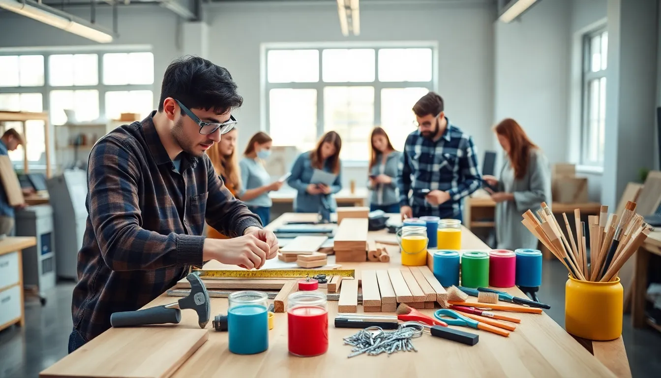 beginners working on DIY projects with essential tools and materials.