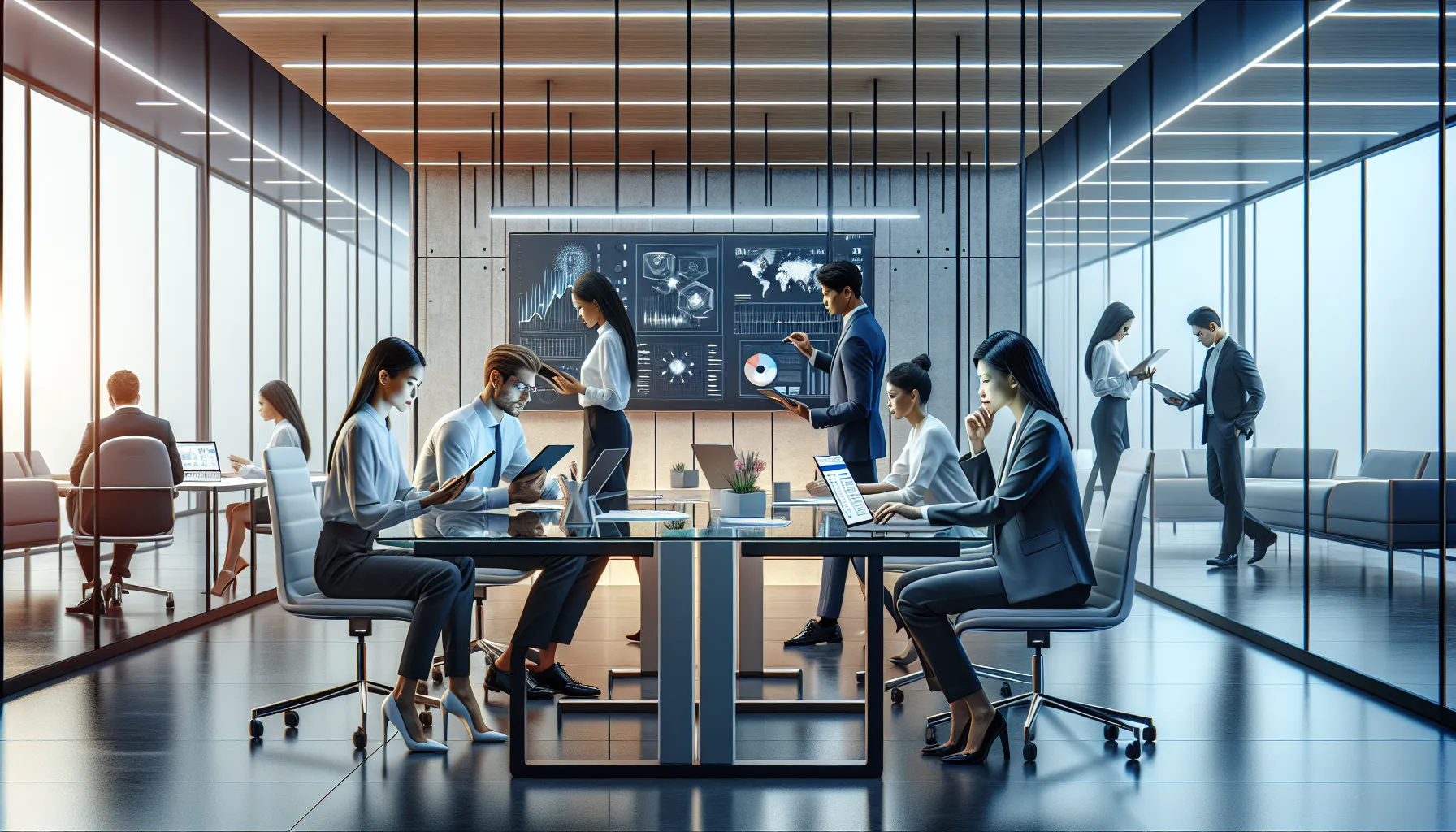 diverse professionals collaboratively using Francamercurio1 in a modern office.