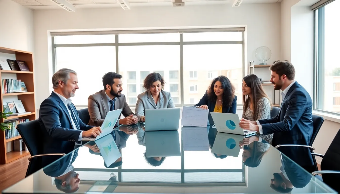 diverse team discussing retirement planning in a modern office.