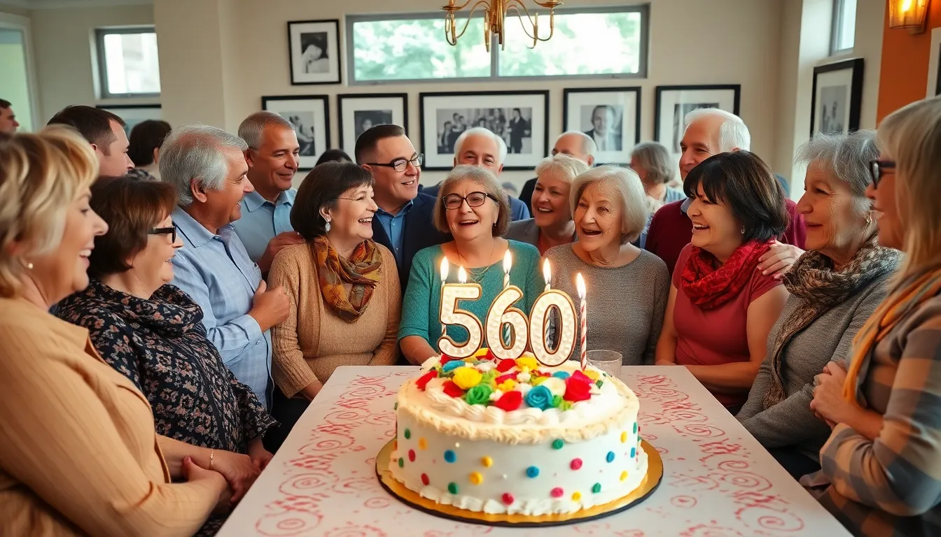friends and family celebrating a 60th birthday party together.