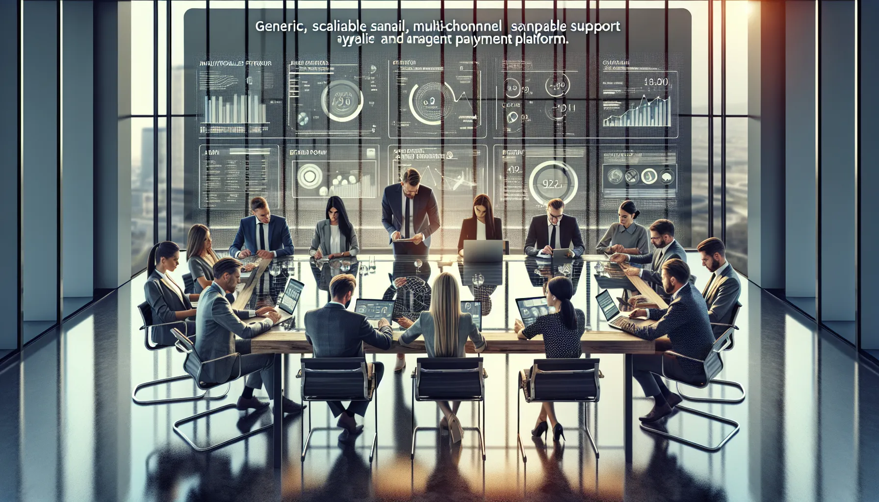 professionals collaborating in a modern office showcasing payment solutions.