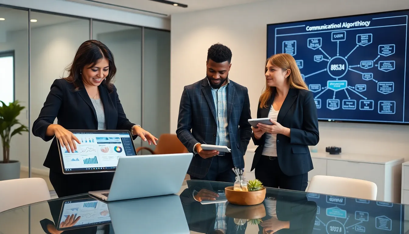diverse professionals discussing the significance of a numerical identifier in an office.