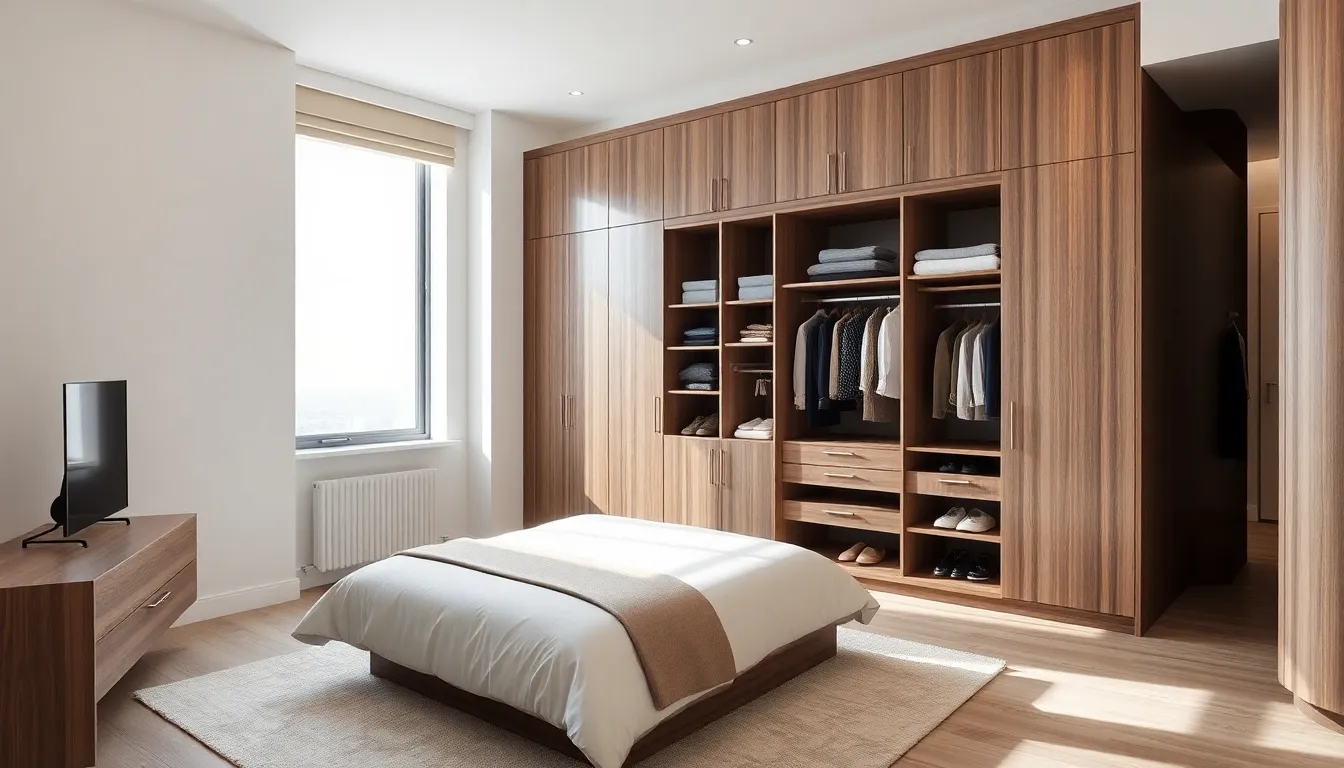 custom fitted wardrobe in a small modern bedroom