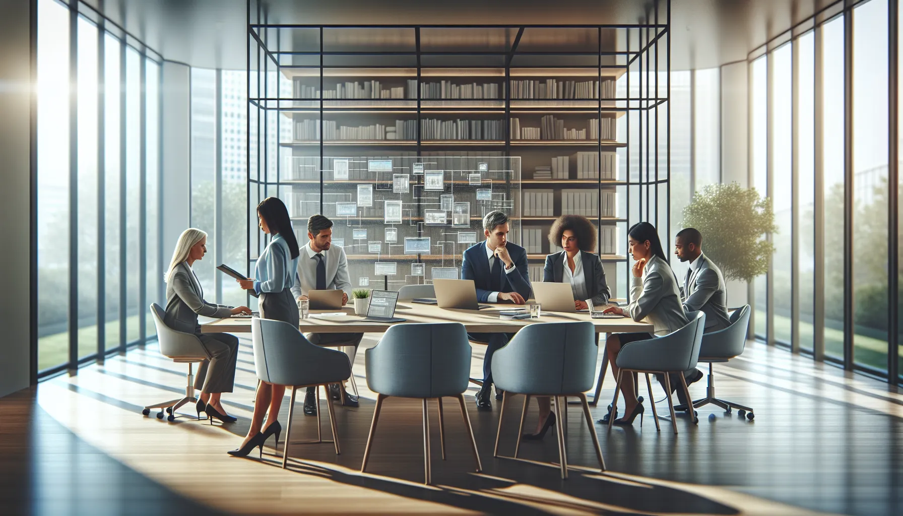 professionals collaborating on a classification system in a modern office.