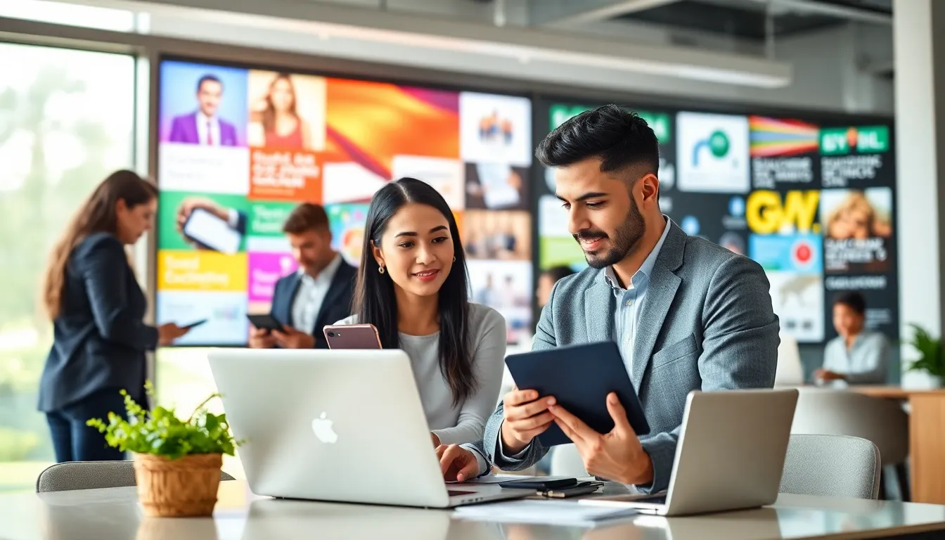 diverse professionals collaborating in a modern office setting.