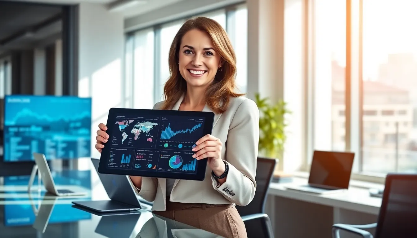Stacy Klinger in a modern office, representing innovation in cryptocurrency.
