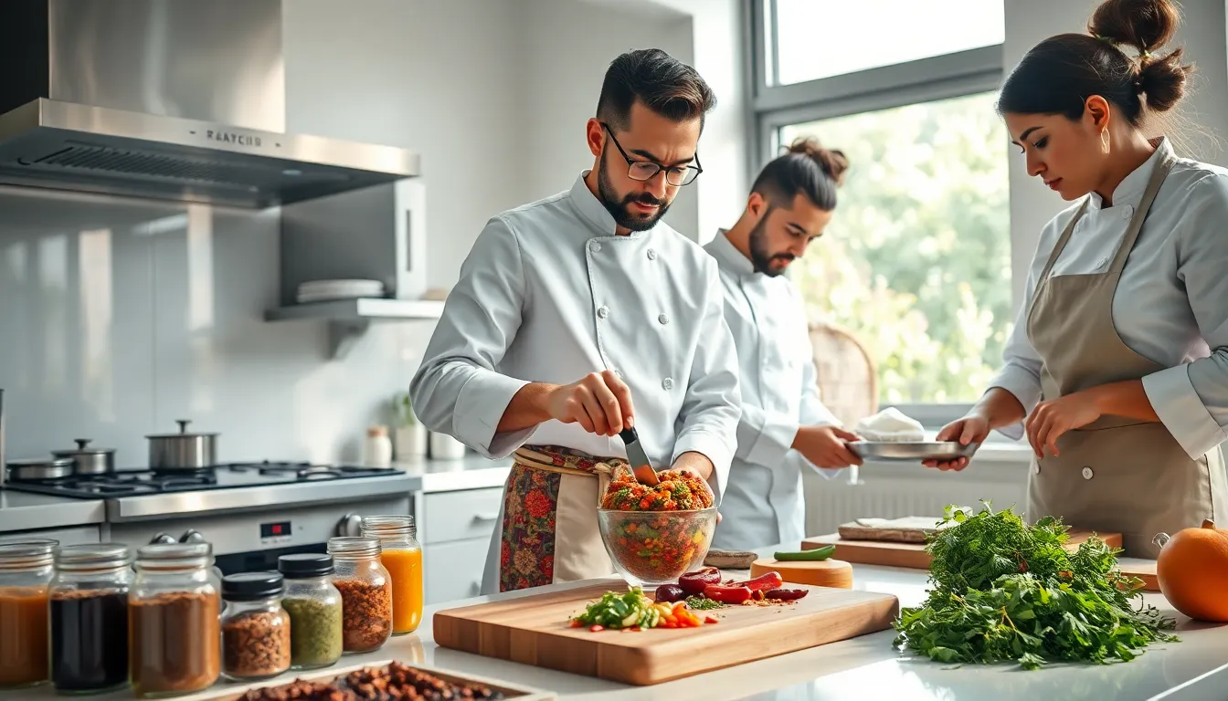 chefs preparing Rasnkada in a modern kitchen.