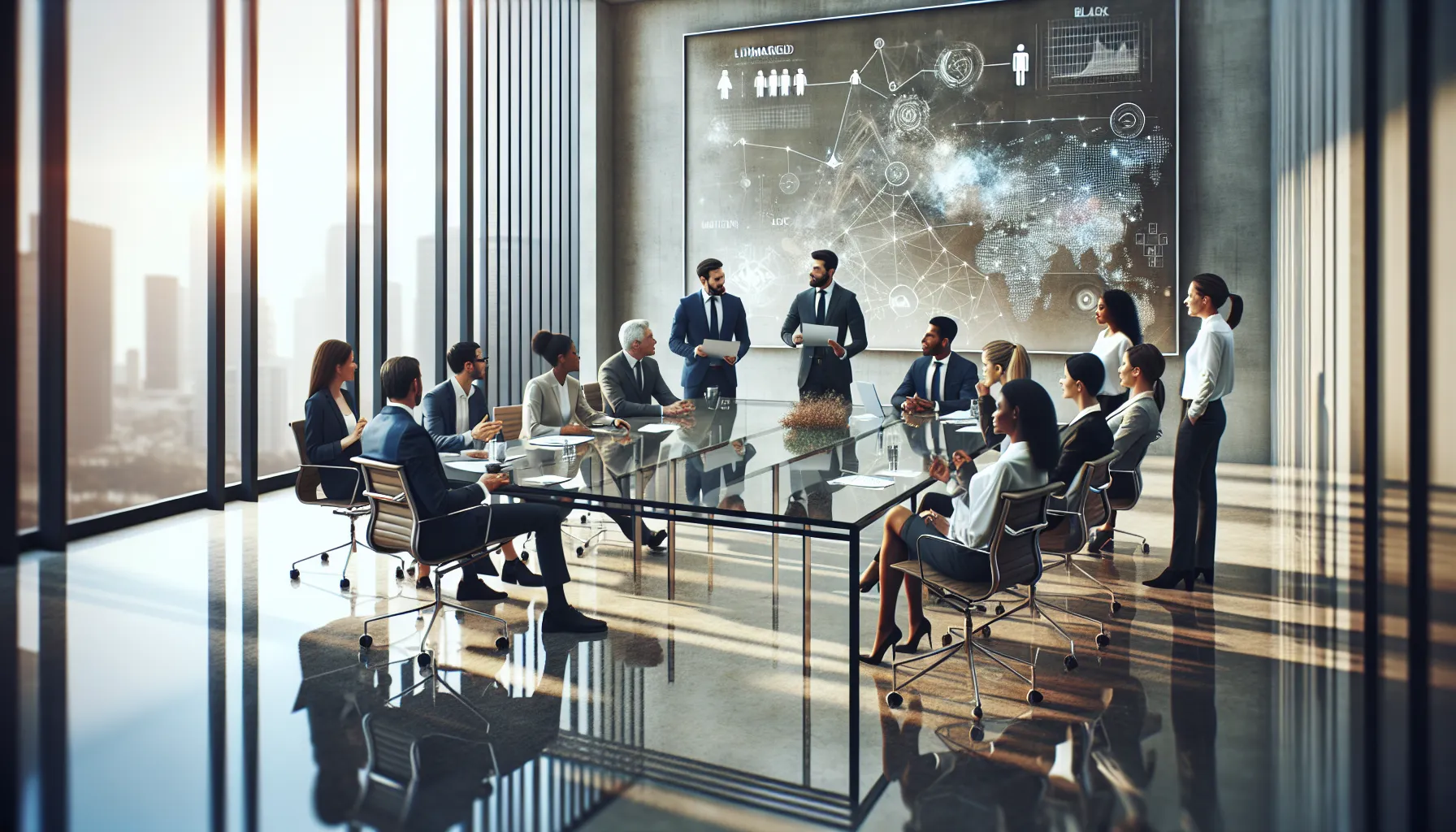 diverse team discussing innovative ideas in a modern office.