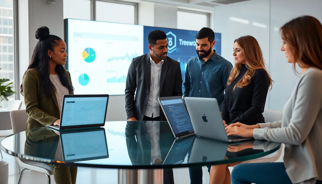 diverse tech team collaborating on the Tk2lld framework in a modern office.