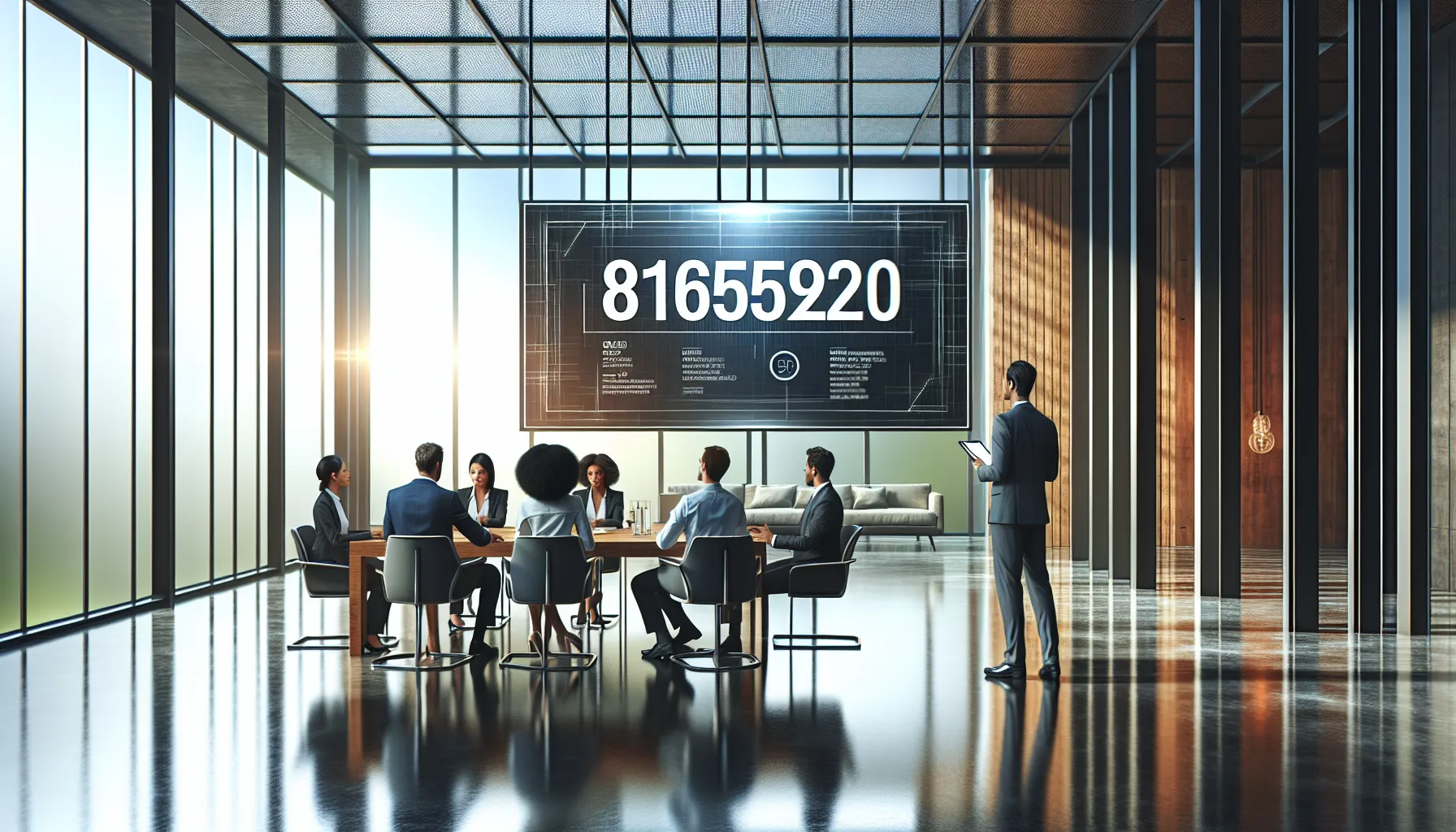 diverse team discussing a number in a modern office.