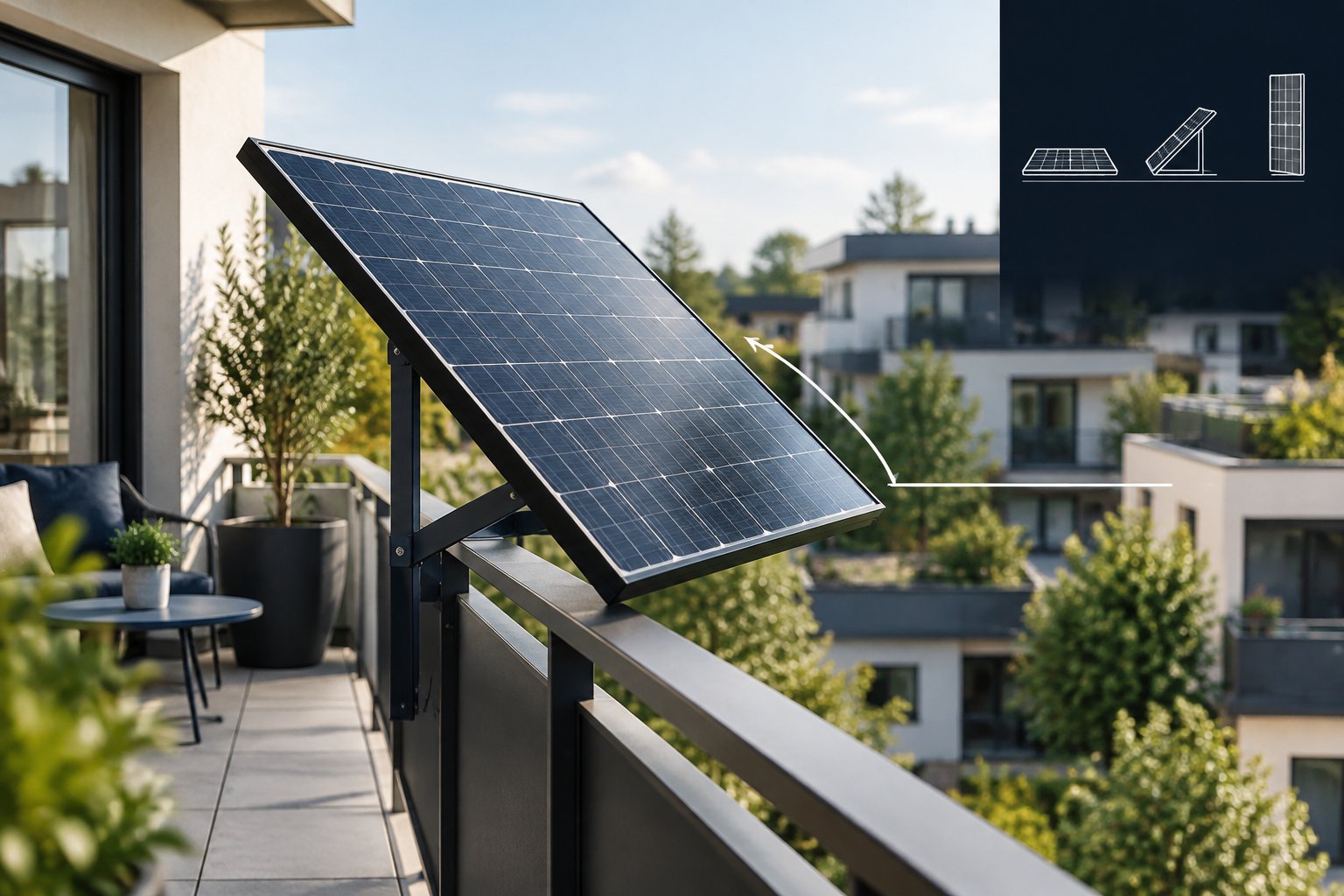 Schematische Darstellung des Neigungswinkels eines Balkon-Solarmoduls