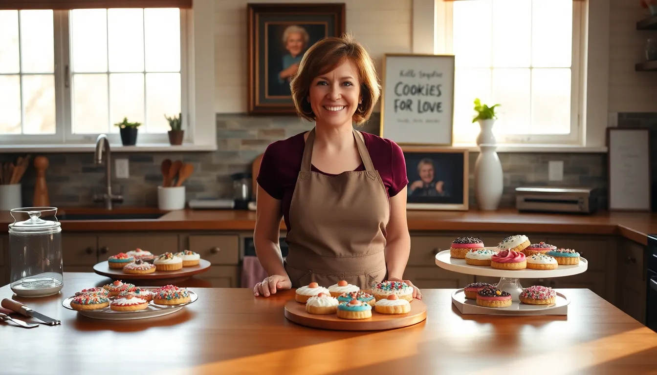 Kelly Griffin decorating cookies in a cozy kitchen.