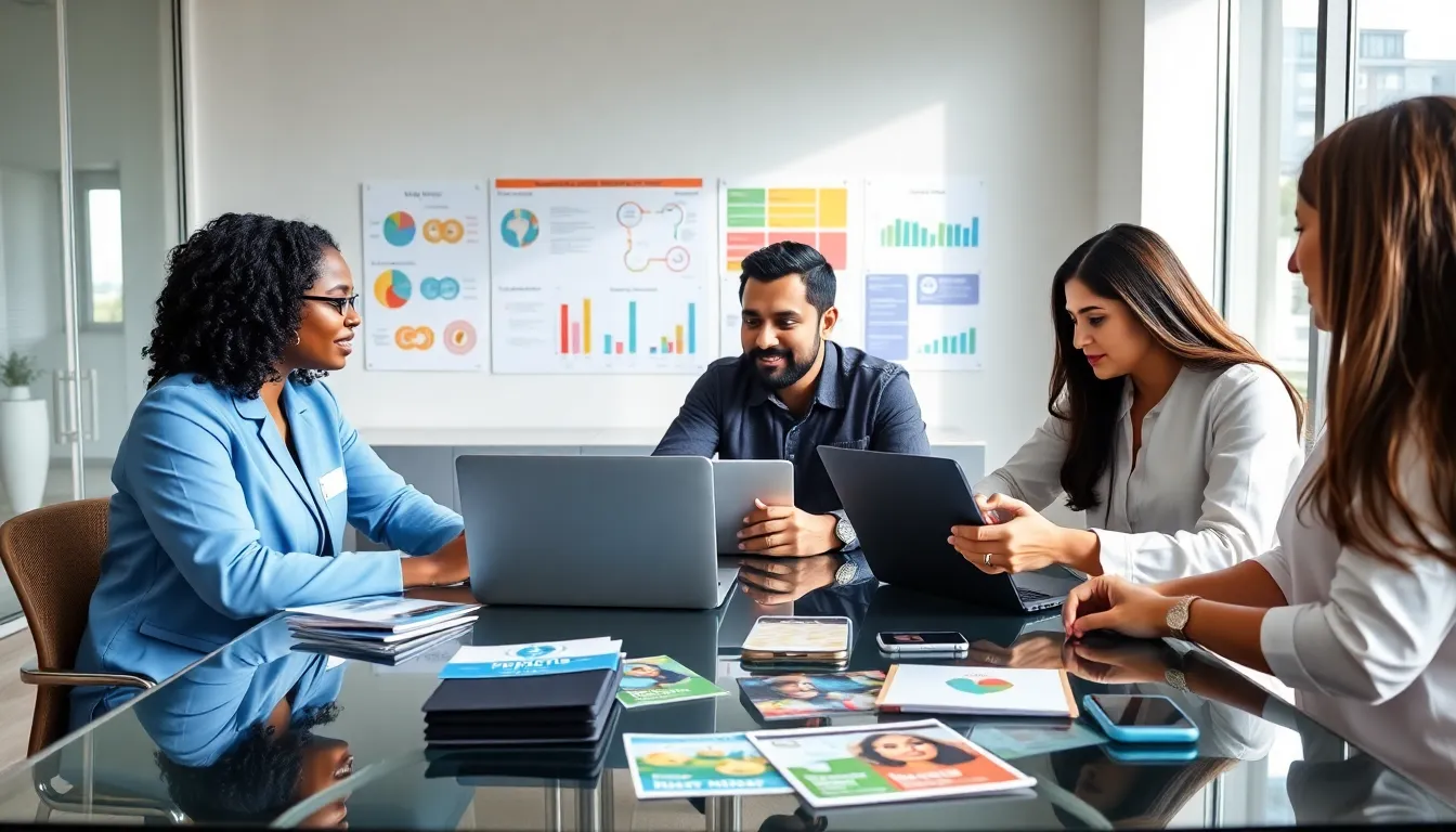diverse health professionals discussing wellness strategies in a modern office.