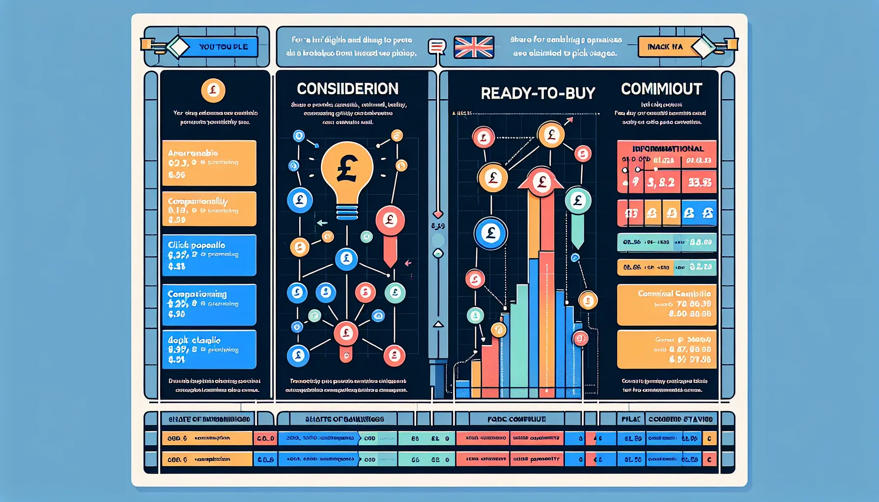 UK infographic of competitor keywords: intent funnel, gap matrix, benchmark bars.