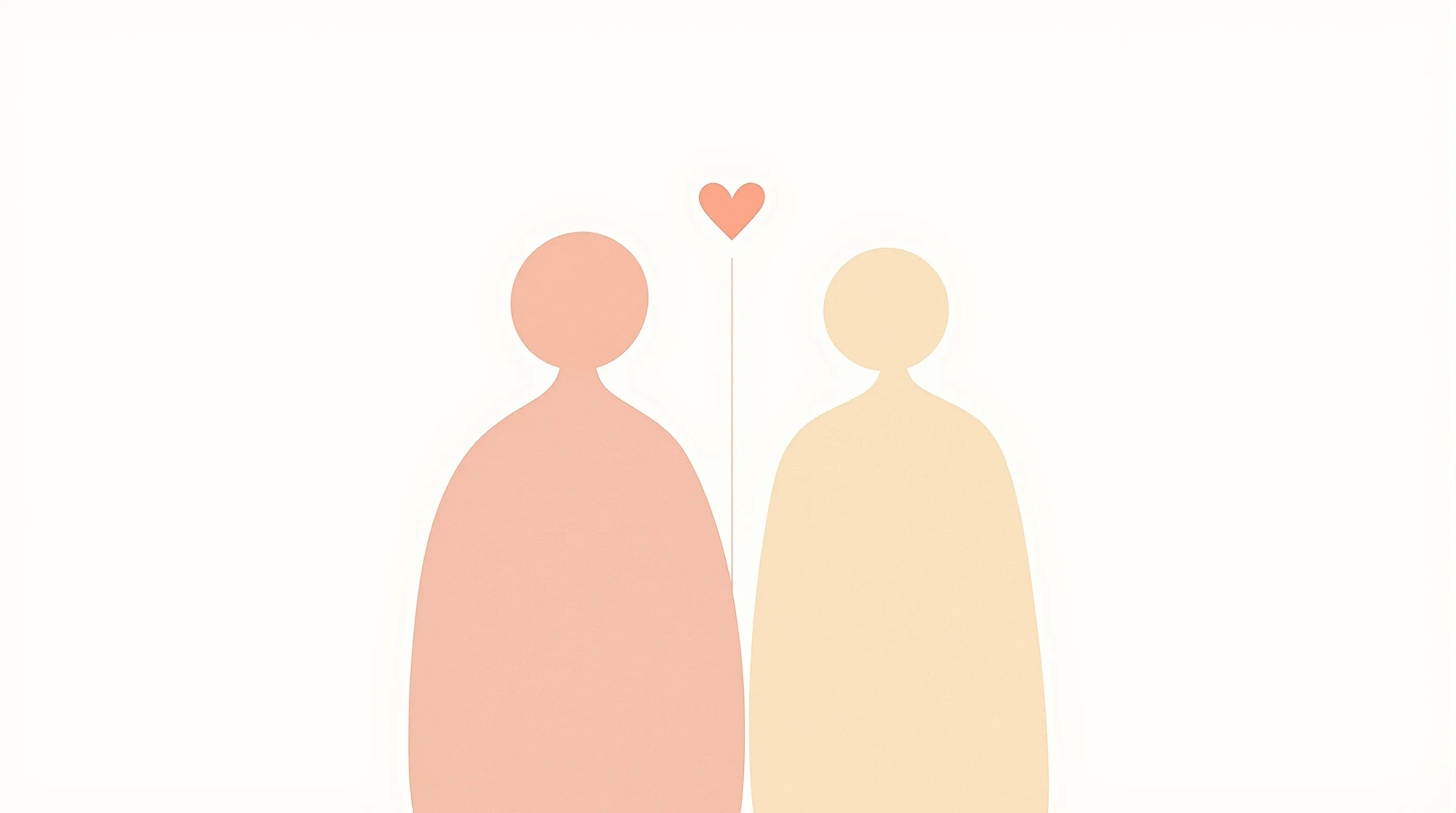 Two simple human silhouettes standing together with a small connecting symbol between them.
