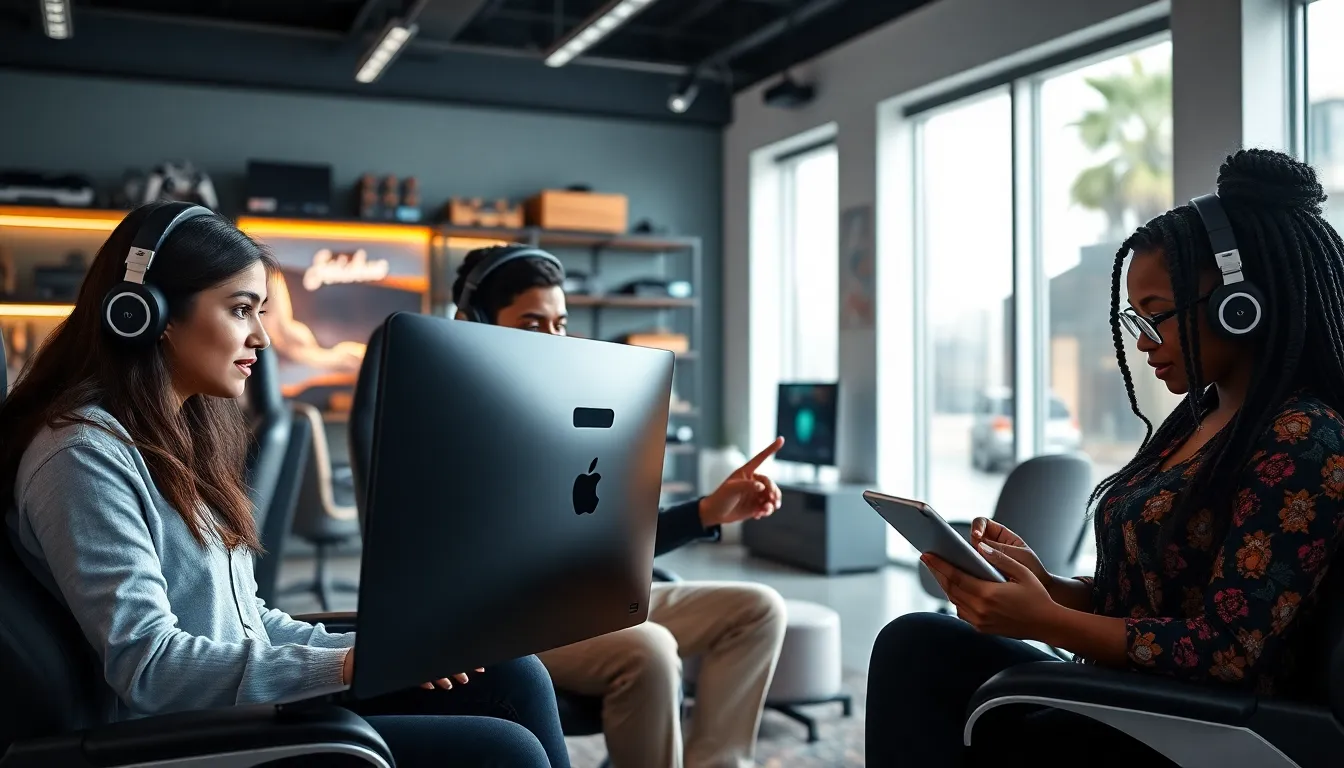 diverse gamers in a modern gaming lounge using Nothing2Hide.Net.