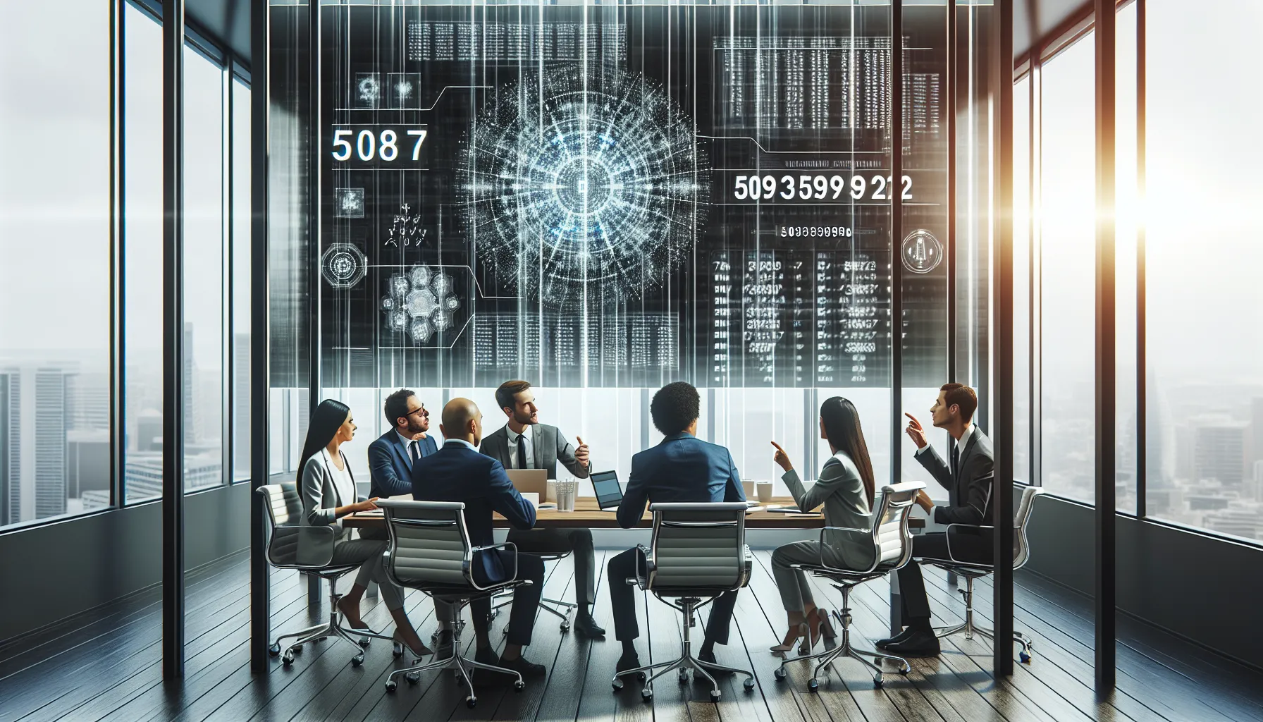 diverse team discussing the applications of numerical identifiers in a modern office.