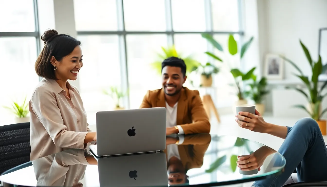 diverse team collaborating in a modern office for work-life balance.