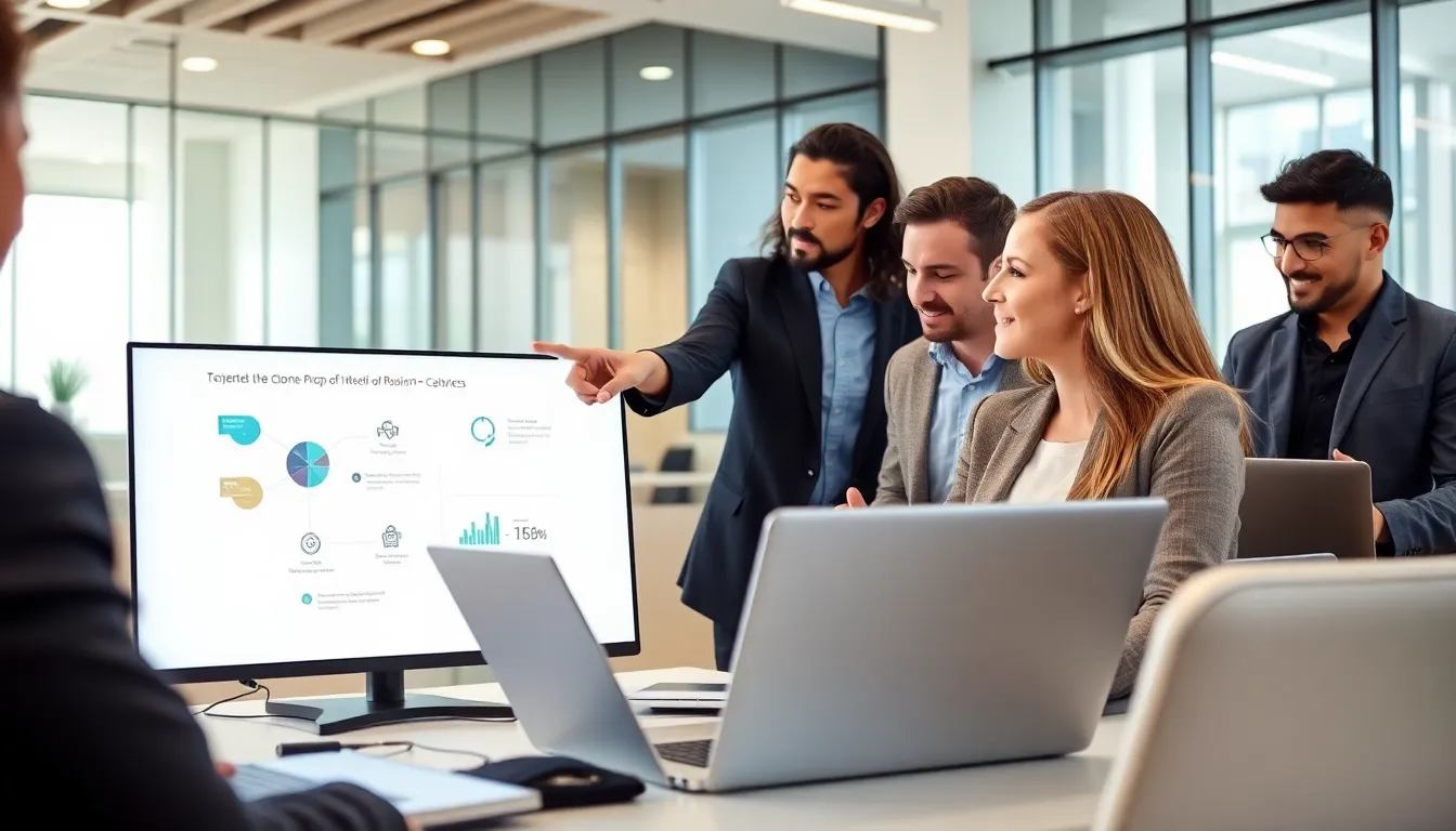 diverse team collaborating in a modern office setting.