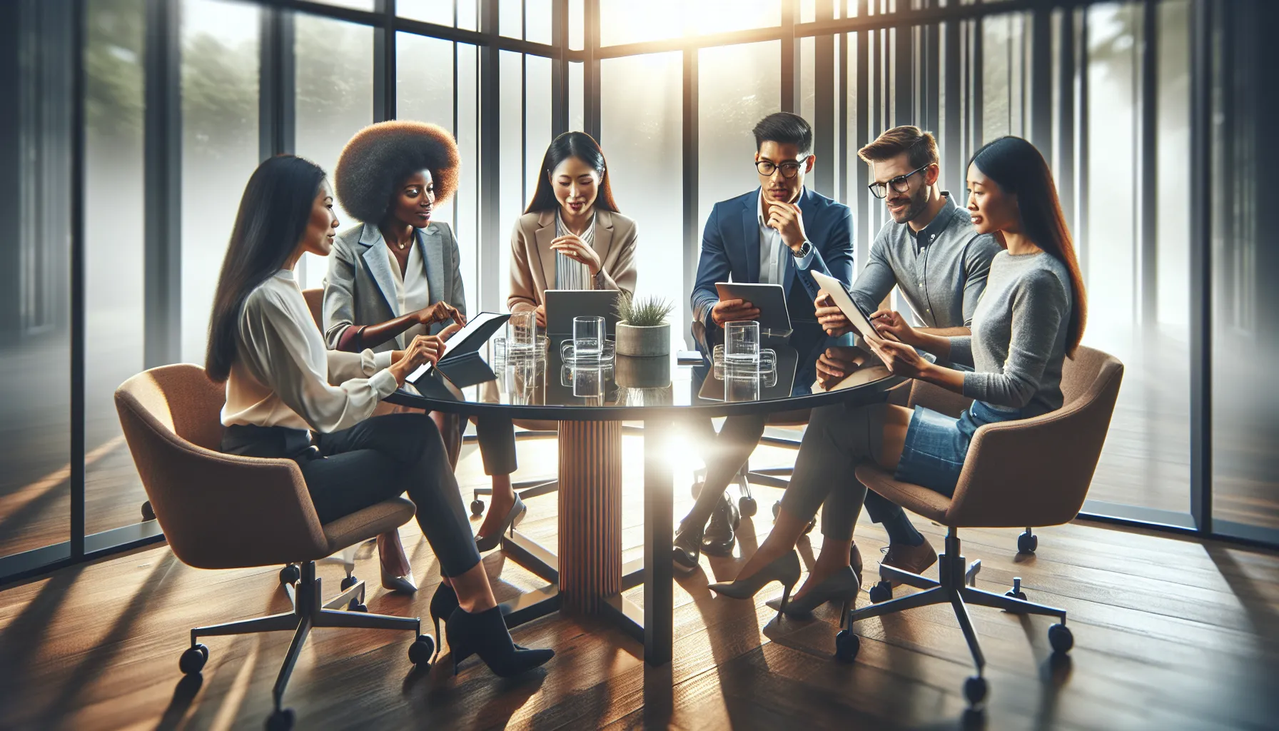 diverse team brainstorming in a modern conference room.