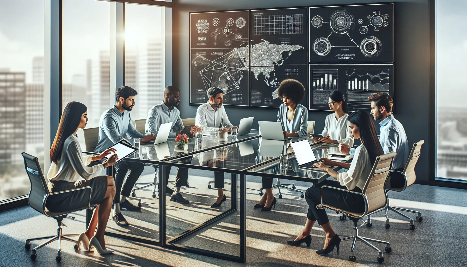 diverse professionals collaborating in a bright, modern office.