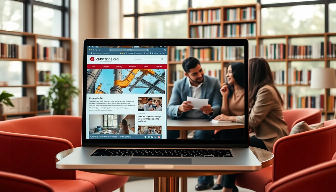 group discussing articles in a modern digital workspace.