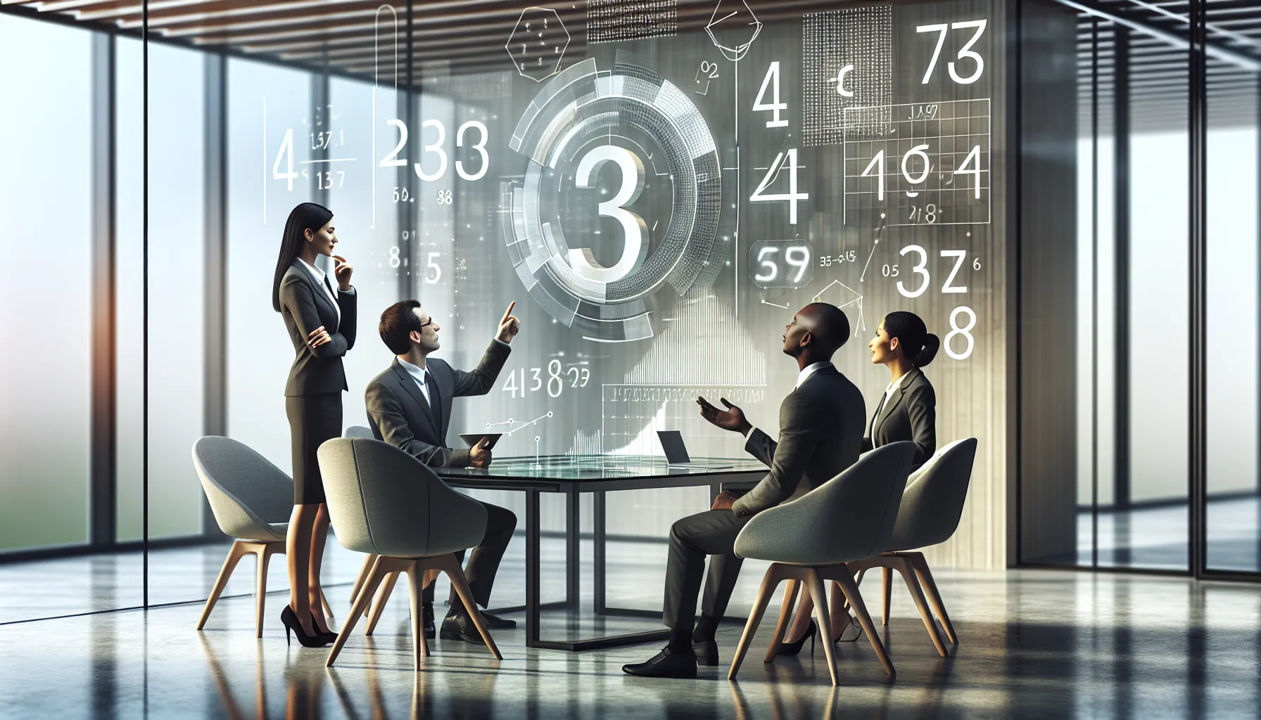 professionals discussing numerology in a modern office.