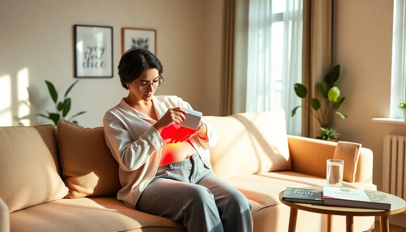 woman using red light therapy at home for fertility support.