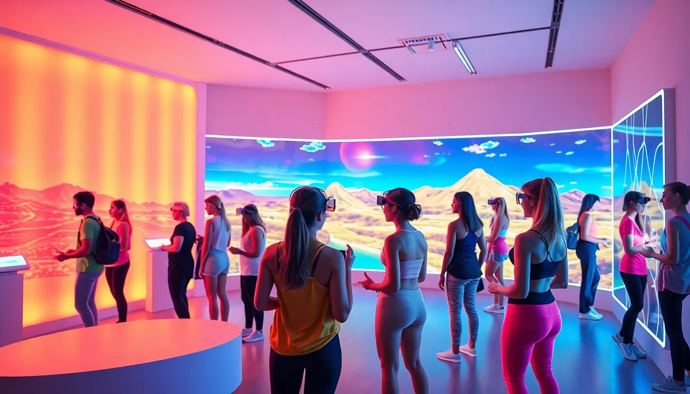diverse individuals engaging in a vibrant virtual wellness environment.