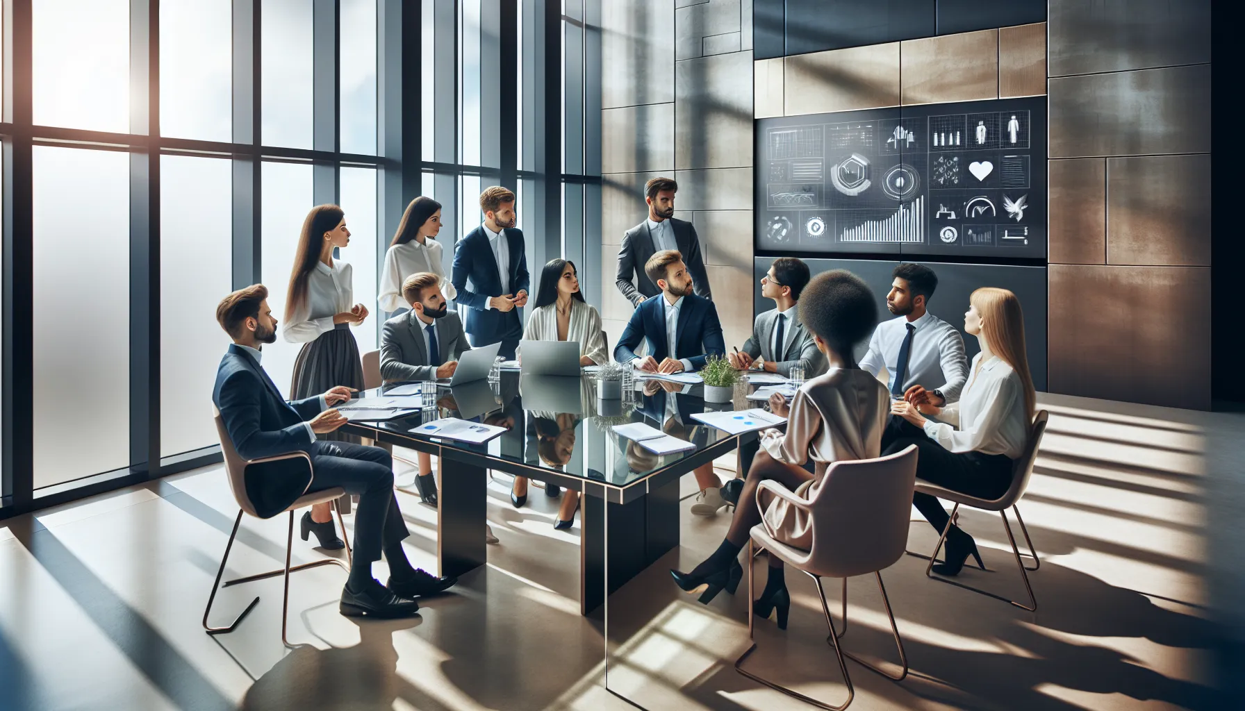 diverse team discussing challenges in a modern conference room.