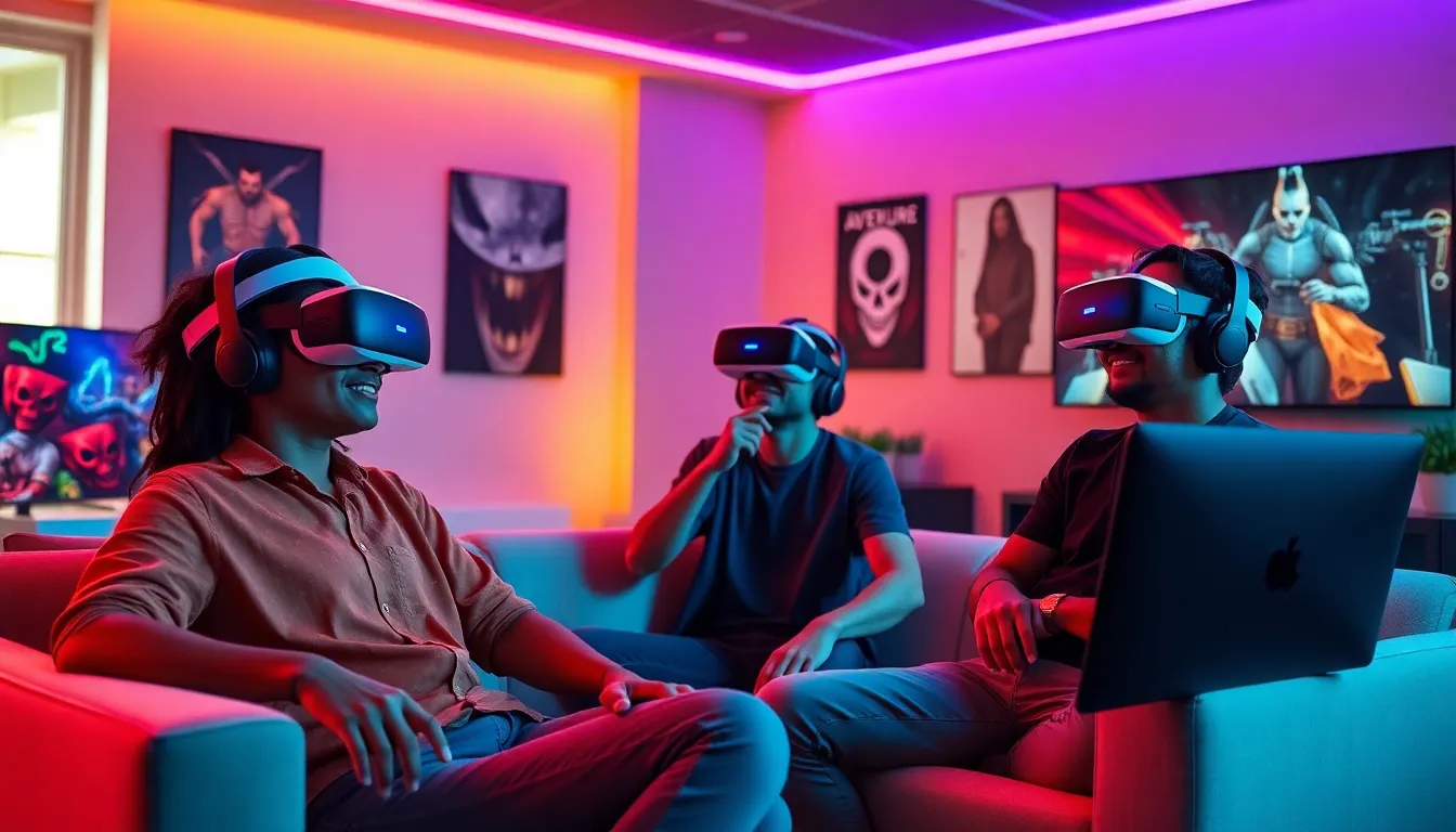 gamers enjoying PlayStation VR in a modern gaming room.