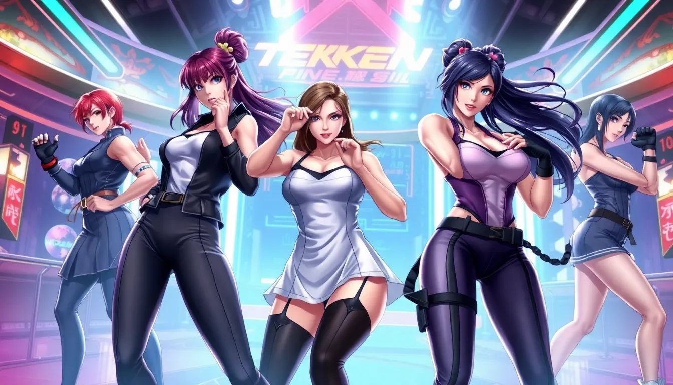 Iconic female characters from Tekken in a dynamic gaming environment.