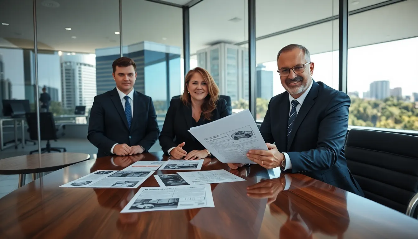 Lawyers in Brisbane office reviewing car accident documents together.