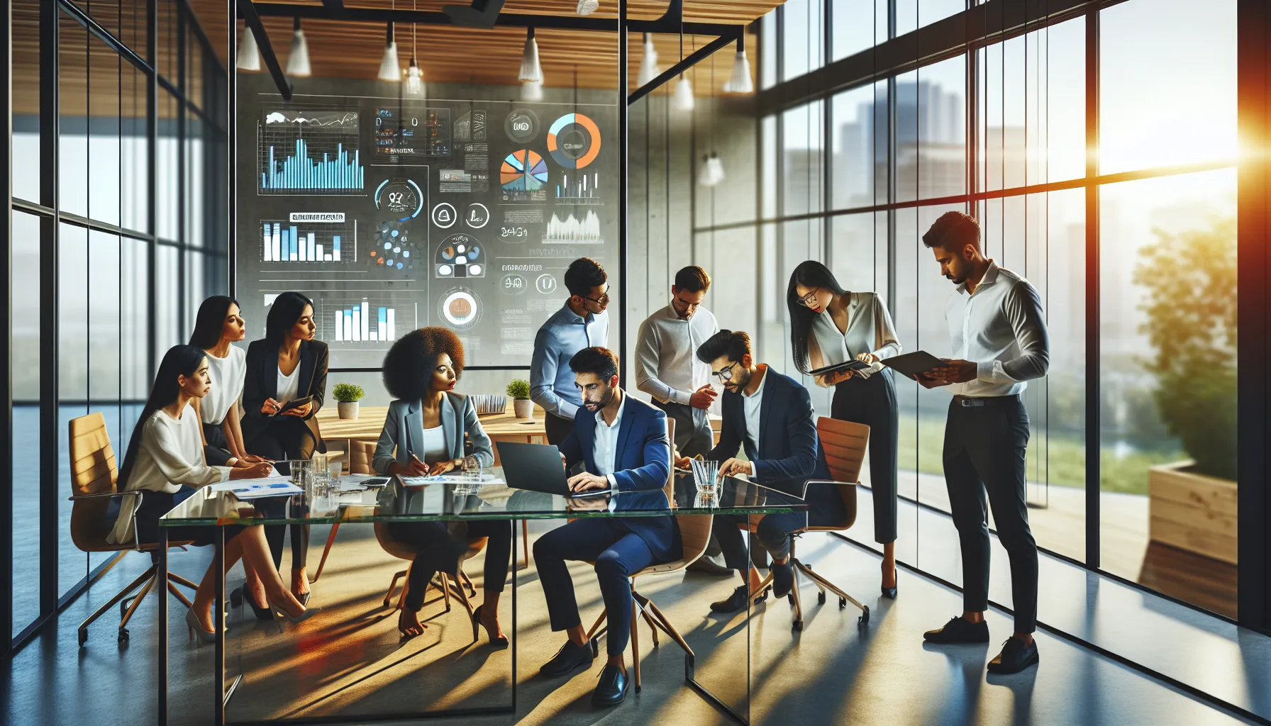 diverse team discussing reader engagement analytics in a modern office.