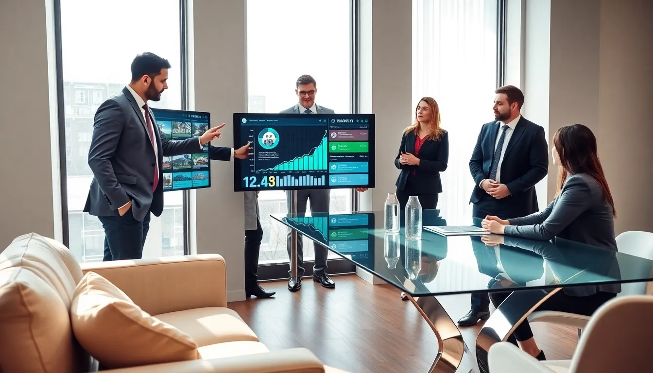 diverse real estate team collaborating in a modern office.