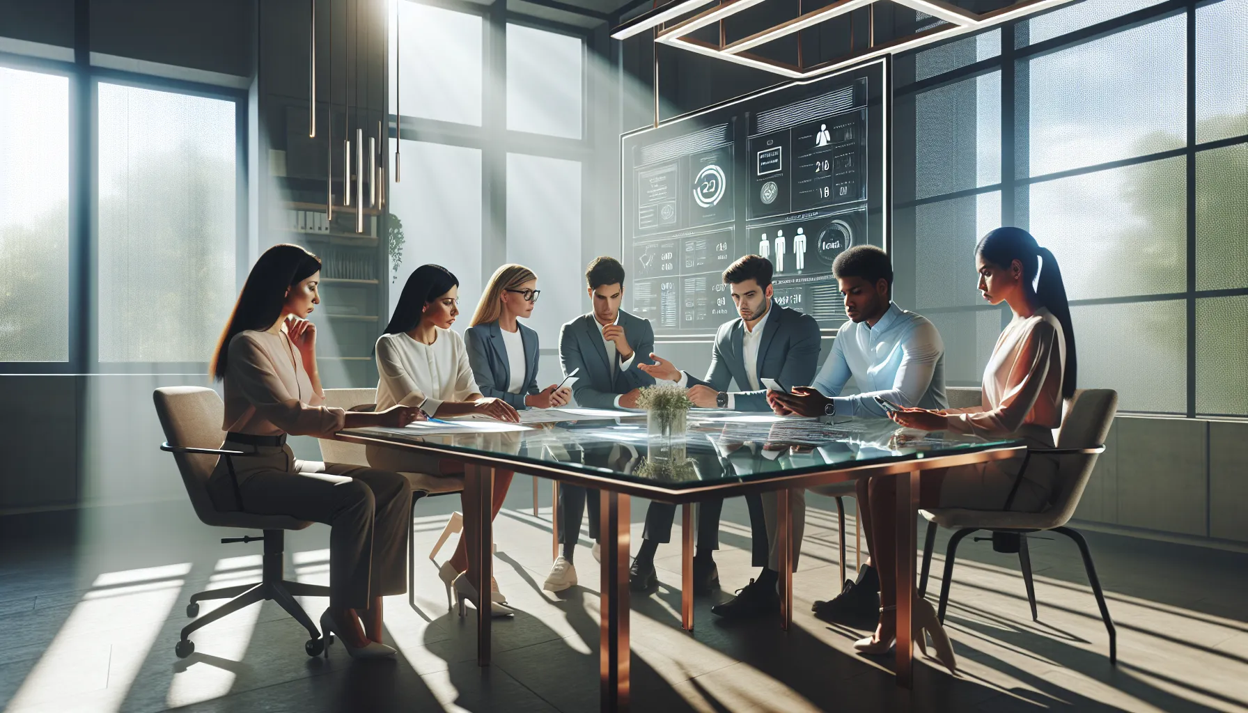 diverse team discussing strategies for handling unknown phone calls.