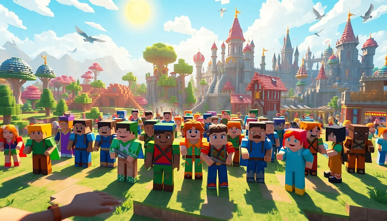 players collaborating in a vibrant Minecraft ImagineerGames landscape.