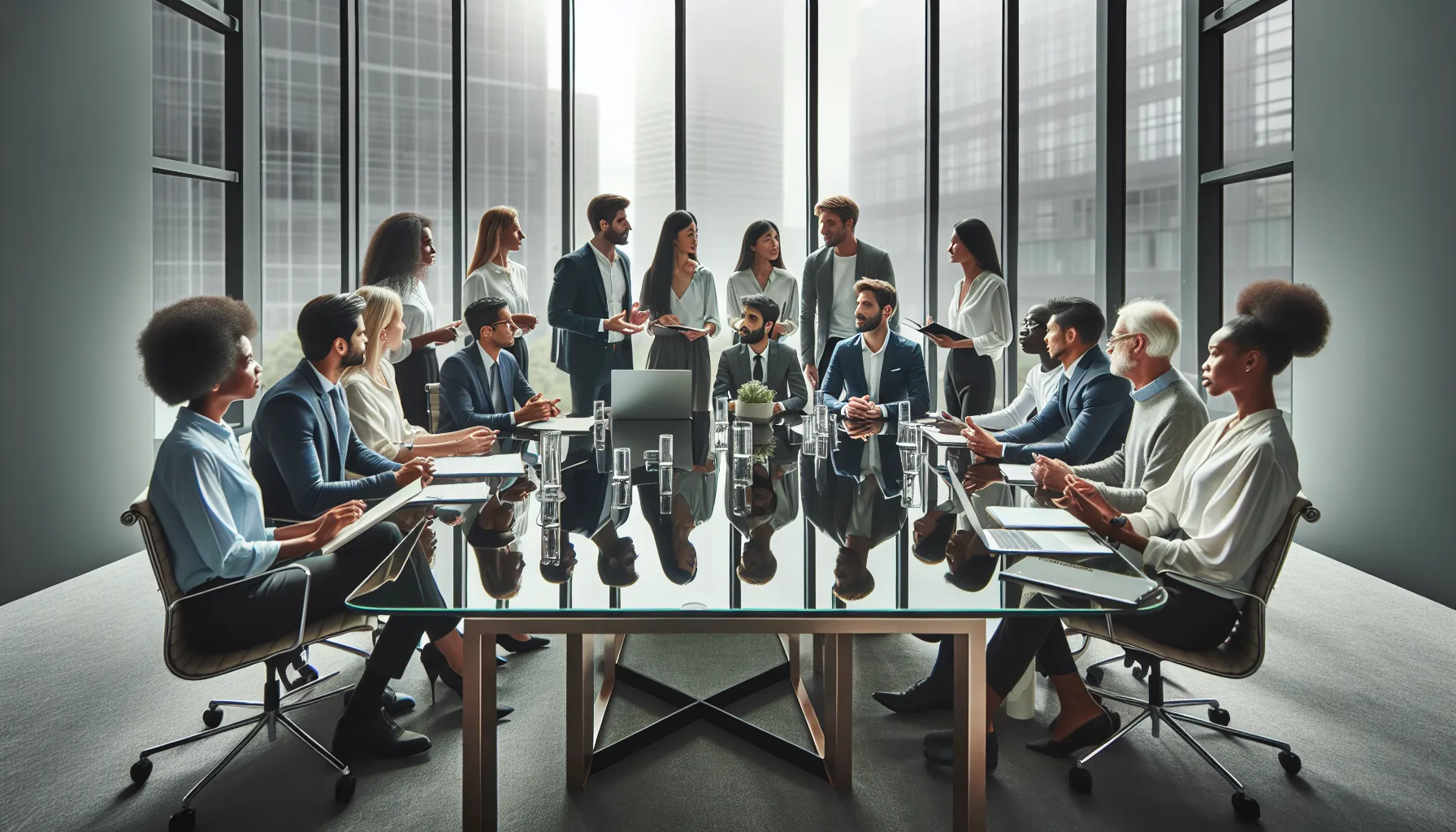 diverse professionals collaborating in a modern office.