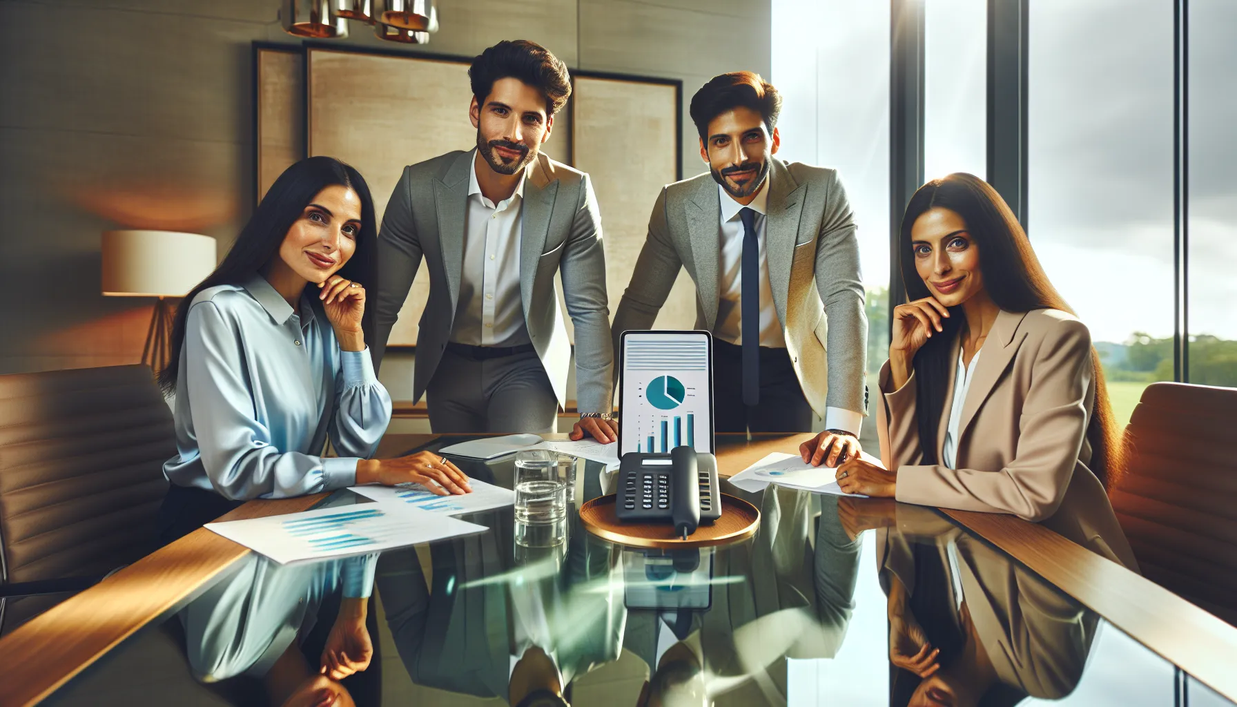 business professionals collaborating in a modern office setting.