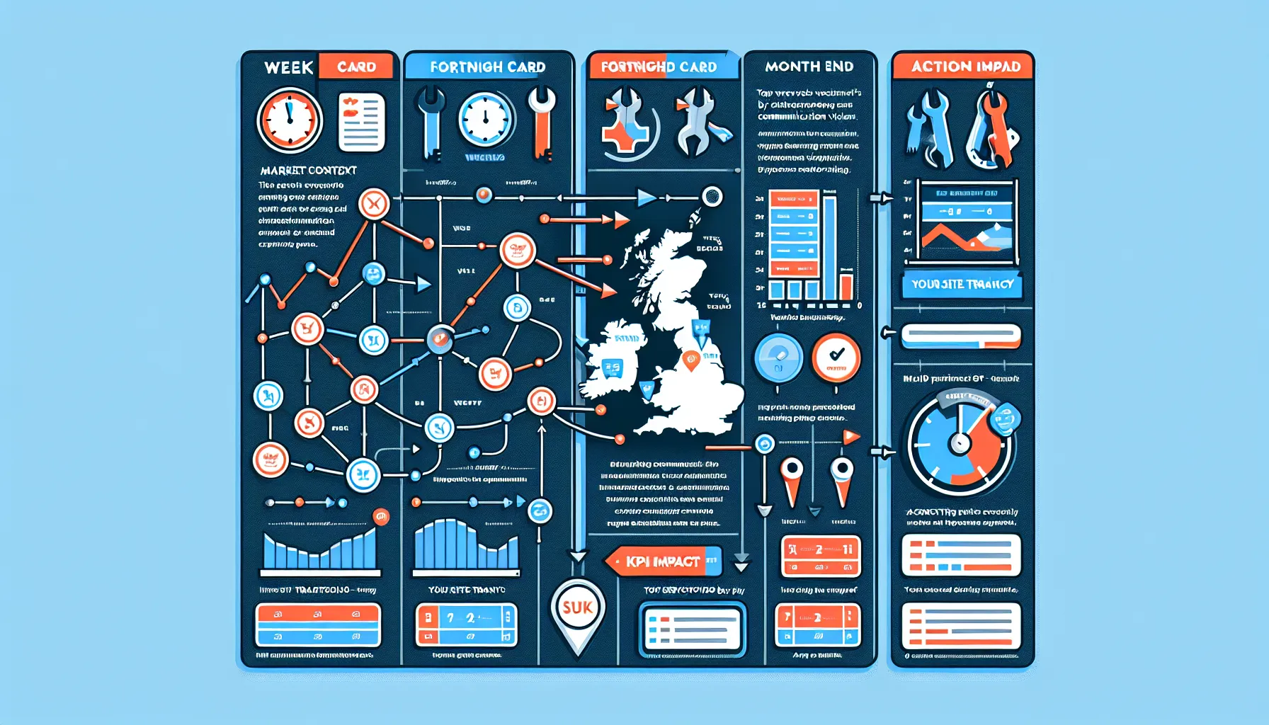 UK dashboard showing SERP volatility plan, reporting views, and KPI targets.