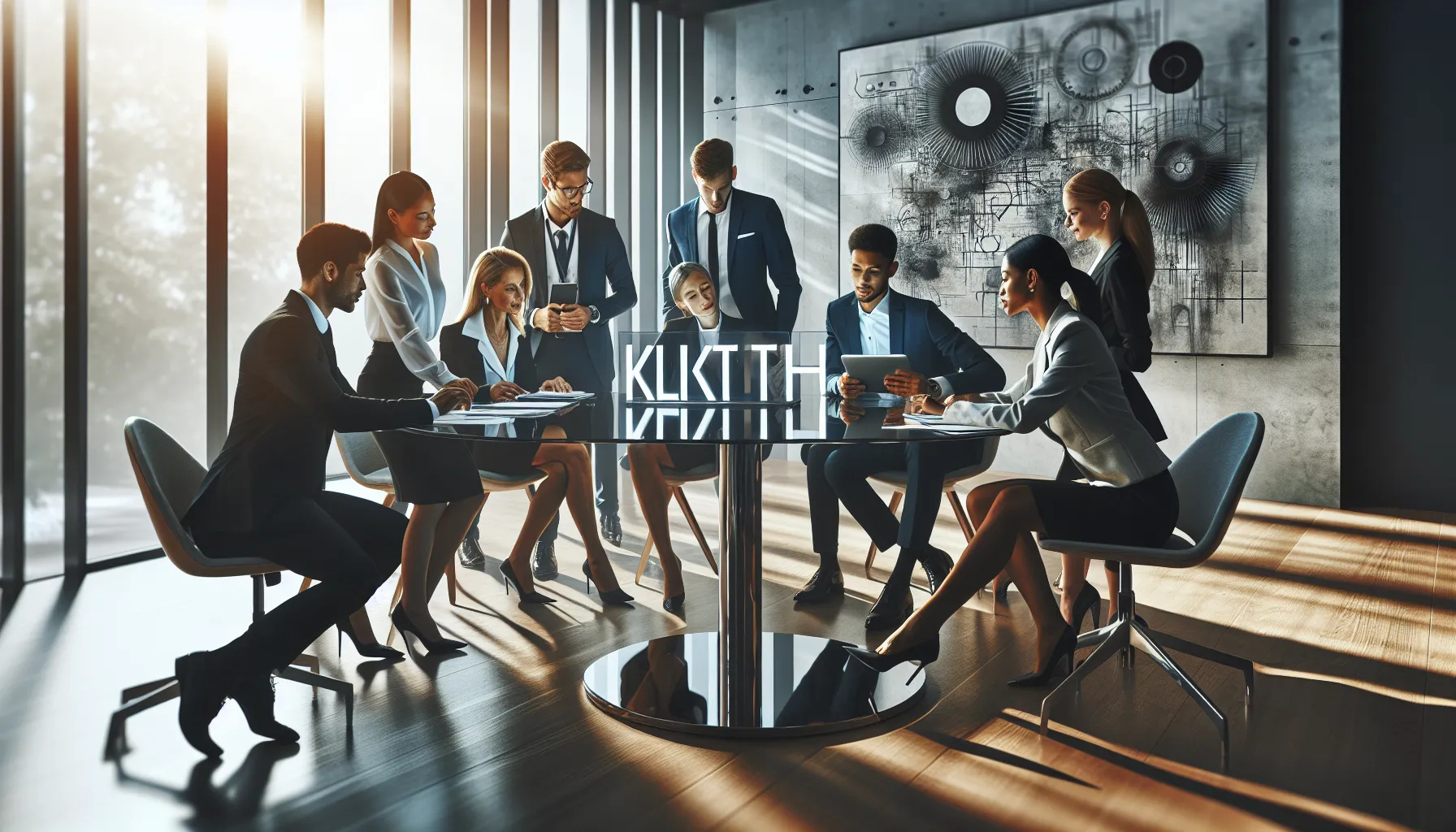 diverse professionals brainstorming in a modern conference room.