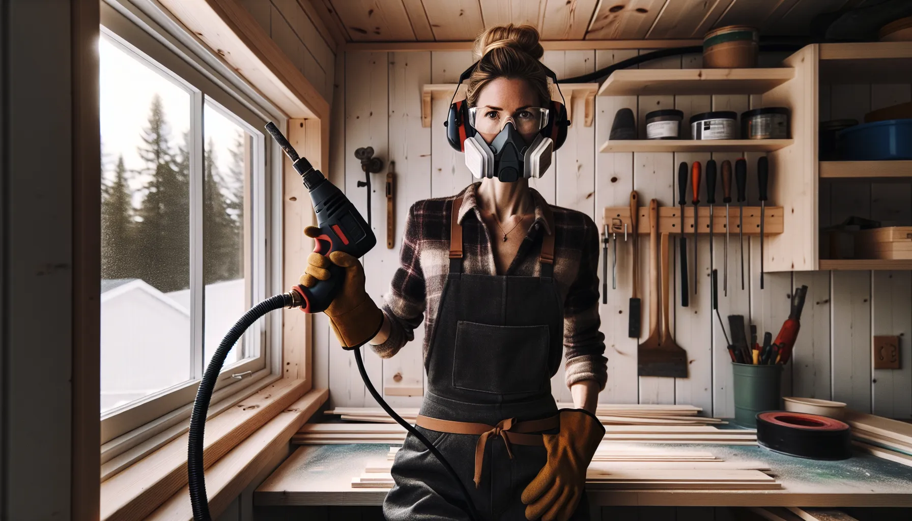 Hvordan bruke en varmepistol for ulike prosjekter 2 Woman in ppe using a heat gun safely with ventilation in a workshop.